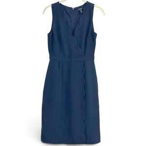 J.Crew Navy Blue Scalloped V-Neck Sleeveless Sheath‎ Dress Size 00